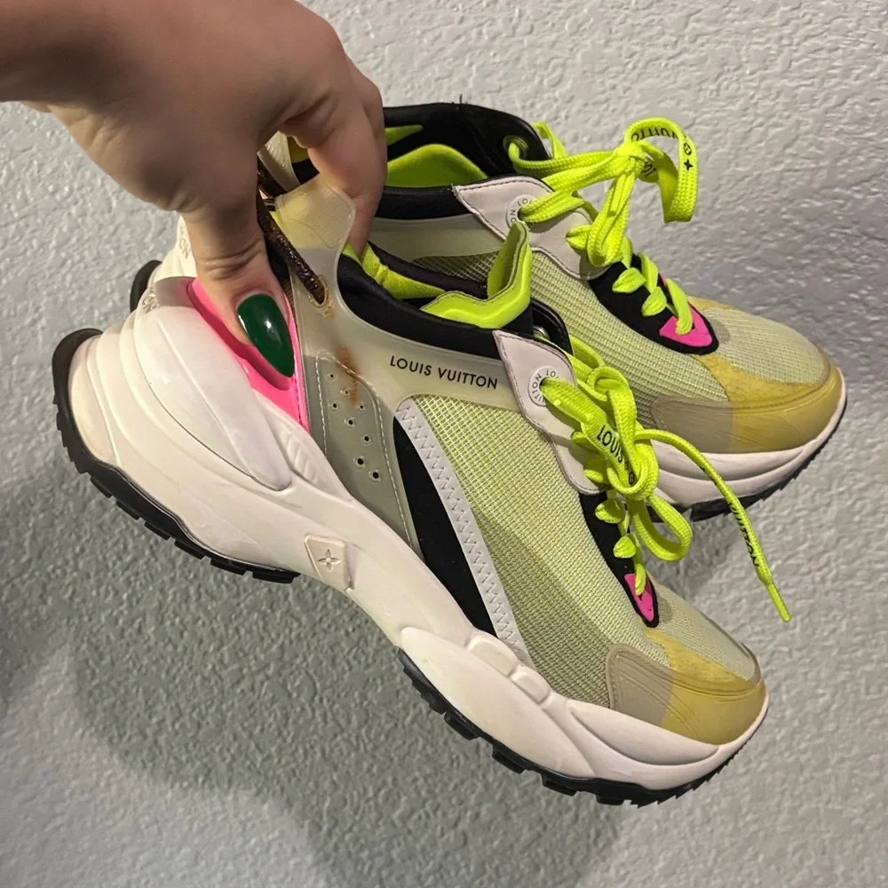 Louis Vuitton Women's Neon Yellow and Pink Sneakers - Picture 1 of 5
